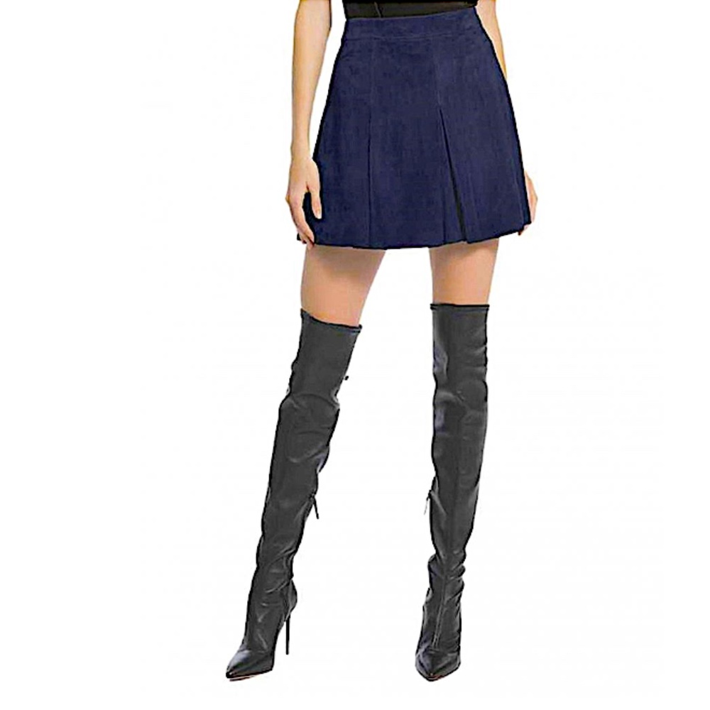 Alice & Olivia Suede navy Pleated Skirt